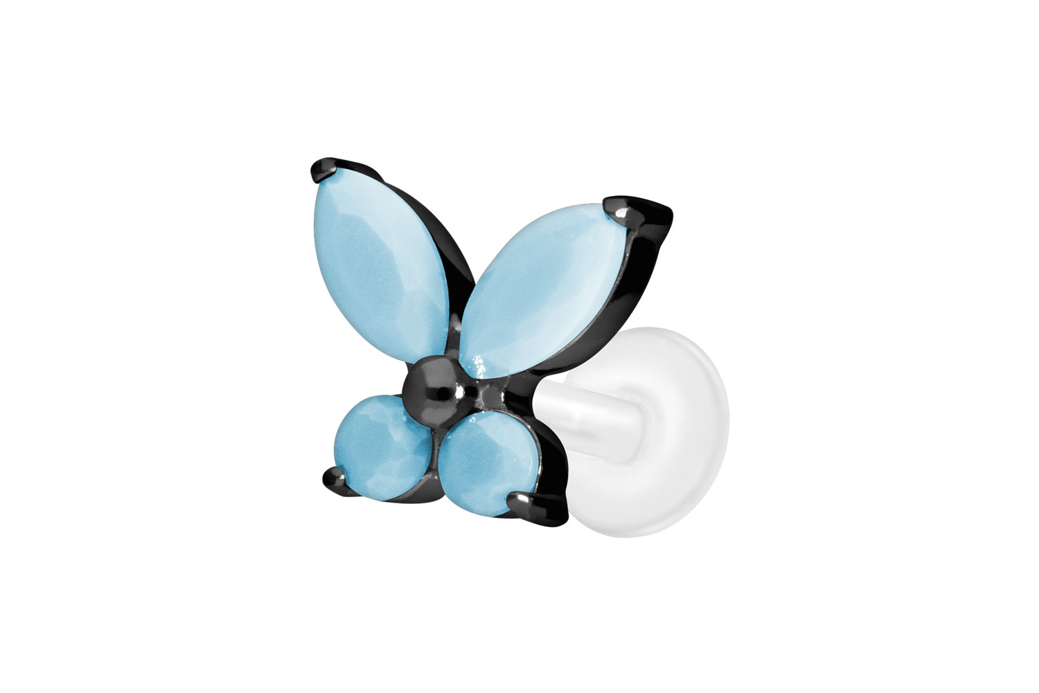 PTFE Labret Piercing mit Innengewinde + Titan-Aufsatz SCHMETTERLING+SYNTHETISCHE TÜRKISE